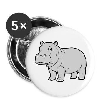Nilpferd Stehend Comic Tier Zoo - Buttons klein 25 mm (5er Pack) - Weiß - Vorne