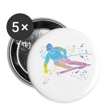 Ski alpin Sports d’hiver Ski nordique - Lot de 5 petits badges (25 mm) - blanc - Devant