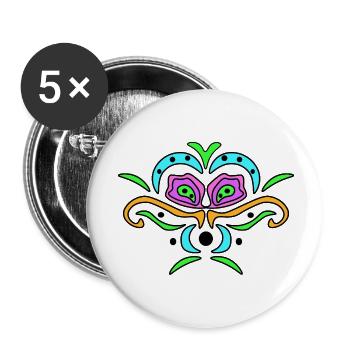 Masque Mandala en couleur - Lot de 5 petits badges (25 mm) - blanc - Devant