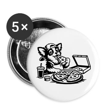 Chihuahua Pizza Eating Kids - Buttons small 1''/25 mm (5-pack) - white - Front