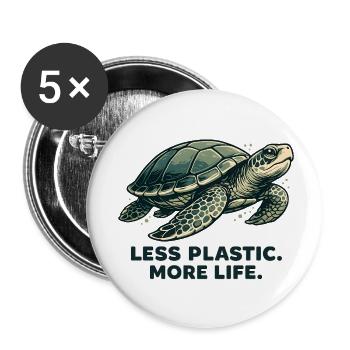 Less Plastic More Life Schildkröten Design - Buttons klein 25 mm (5er Pack) - Weiß - Vorne