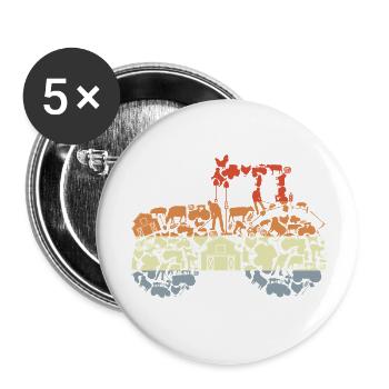 Silhouette de tracteur rétro - Lot de 5 petits badges (25 mm) - blanc - Devant