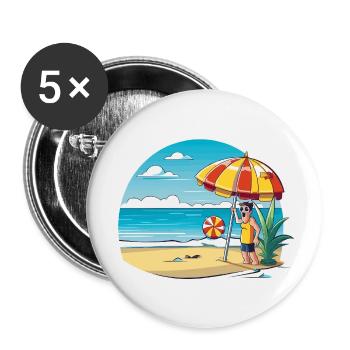 Beach vacation cartoon with umbrella - Buttons small 1''/25 mm (5-pack) - white - Front