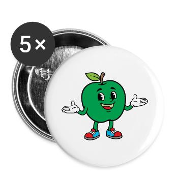 Grünes Apfel-Maskottchen in Turnschuhen - Buttons klein 25 mm (5er Pack) - Weiß - Vorne
