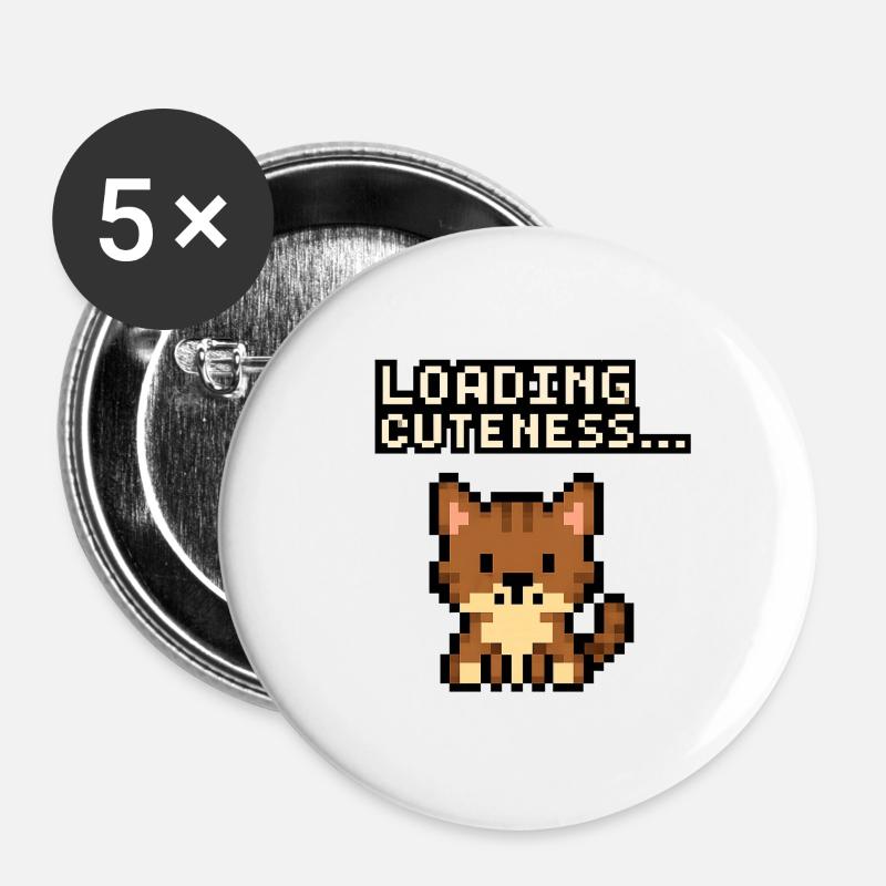 Ladezeit der Niedlichkeit Pixelkatze - Buttons klein 25 mm (5er Pack) - Weiß