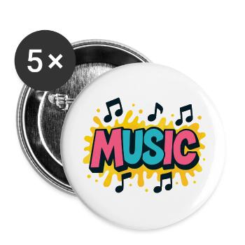 Bunte Musik Popmusik Noten - Buttons klein 25 mm (5er Pack) - Weiß - Vorne