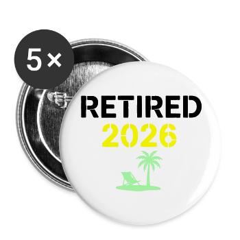 Retired 2026 Rente Palme - Buttons klein 25 mm (5er Pack) - Weiß - Vorne