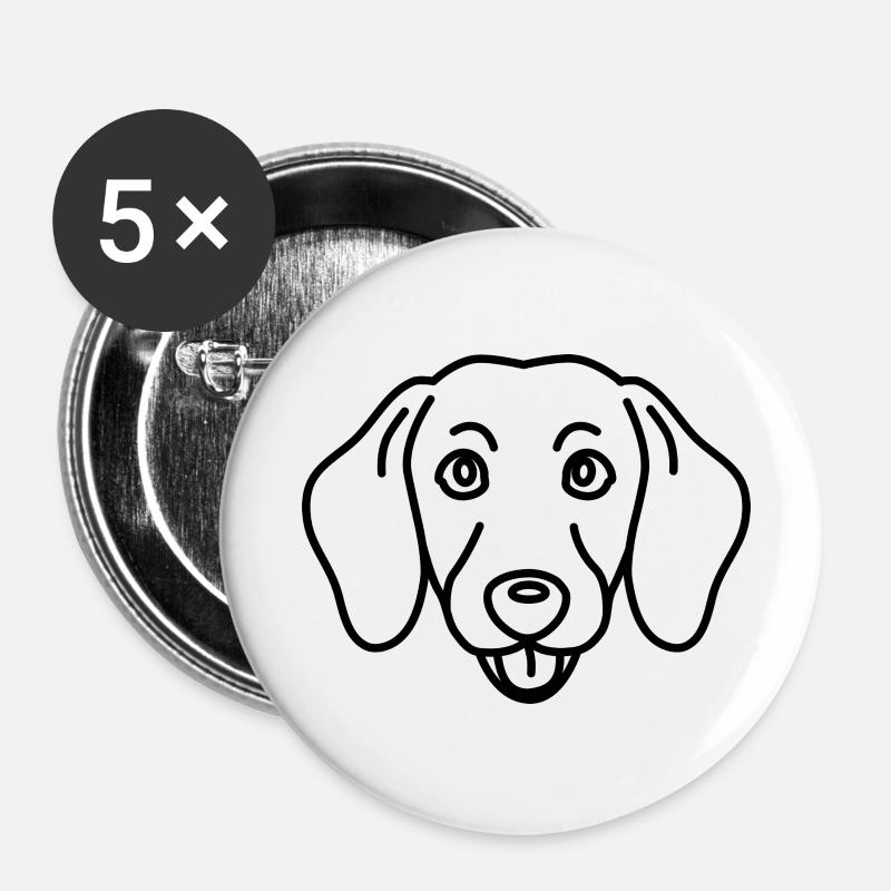 Kopf_Dackel - Buttons klein 25 mm (5er Pack) - Weiß