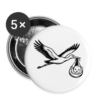 Stork with Baby in Cloth Peace Sign Black - Buttons small 1''/25 mm (5-pack) - white - Front