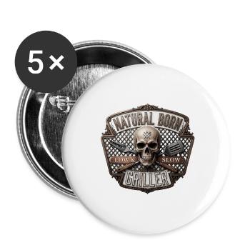 Natural Born Griller Skull Badge - Buttons small 1''/25 mm (5-pack) - white - Front
