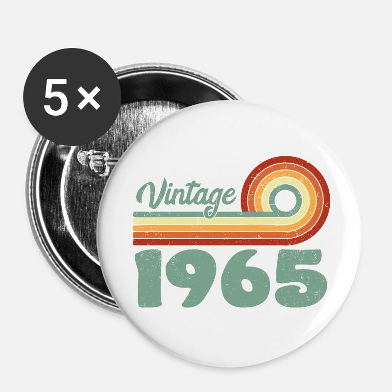 Klassisches 1965 Unvergessliches Jubiläum 1965 Retro - Buttons klein 25 mm (5er Pack) - Weiß