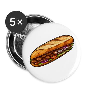 Baguette sandwich illustration - Buttons small 1''/25 mm (5-pack) - white - Front
