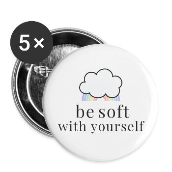 Be Soft With Yourself Wolke mit Pastell Regenbogen - Buttons klein 25 mm (5er Pack) - Weiß - Vorne
