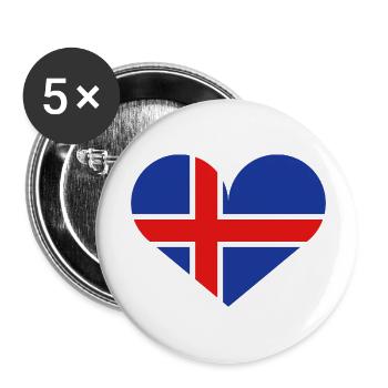 Isländische herzförmige Flagge - Buttons klein 25 mm (5er Pack) - Weiß - Vorne