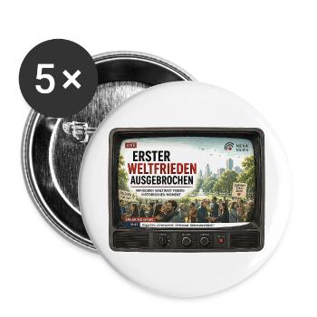 Erster Weltfrieden News TV Spruch - Buttons klein 25 mm (5er Pack) - Weiß - Vorne