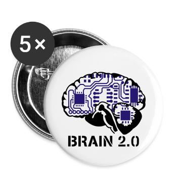 brain 2.0 - Lot de 5 petits badges (25 mm) - blanc - Devant