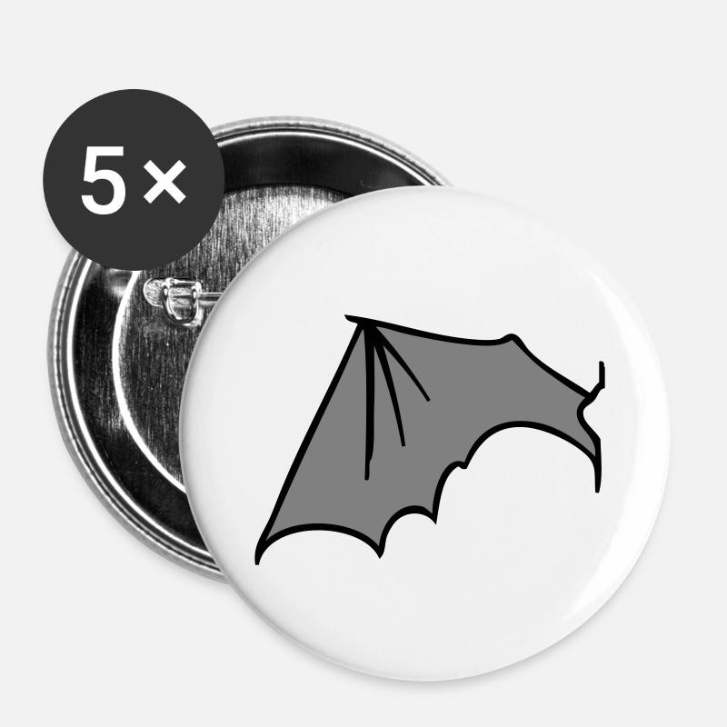 batwing_left_grey - Buttons small 1''/25 mm (5-pack) - white