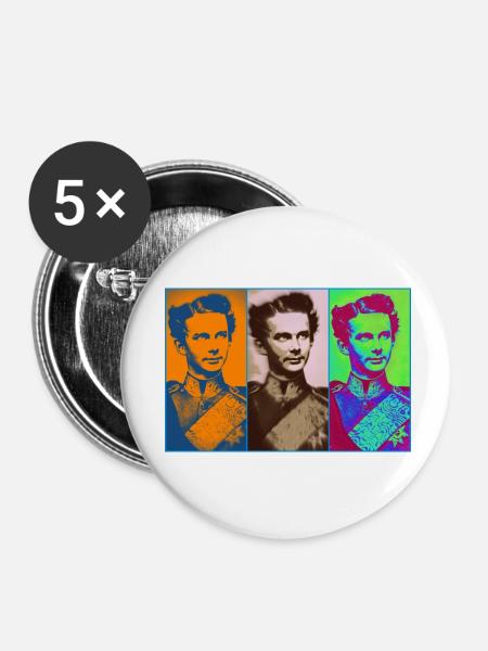 Ludwig II 3 times - Buttons klein 25 mm (5er Pack) - Weiß