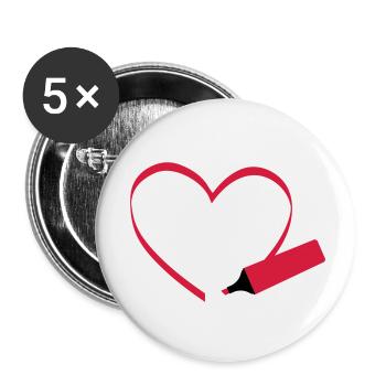 Textmarker, i love - Buttons klein 25 mm (5er Pack) - Weiß - Vorne