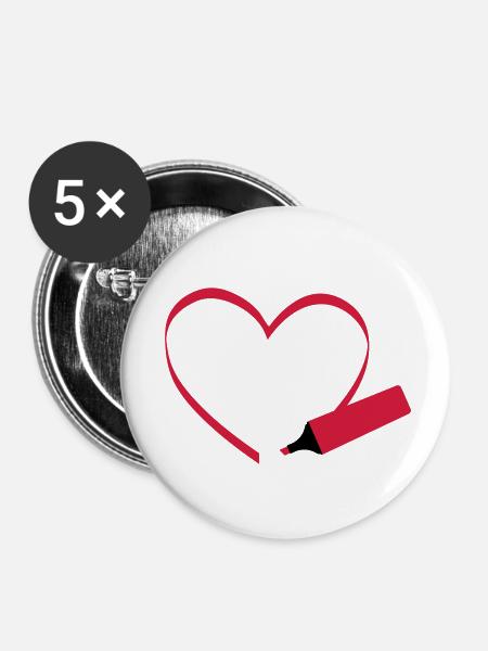 Textmarker, i love - Buttons klein 25 mm (5er Pack) - Weiß
