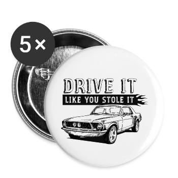 muscle voiture - Lot de 5 petits badges (25 mm) - blanc - Devant