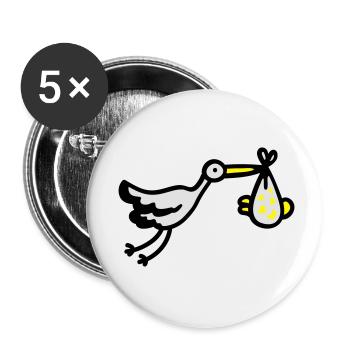 Storch + Baby 3 - Buttons klein 25 mm (5er Pack) - Weiß - Vorne