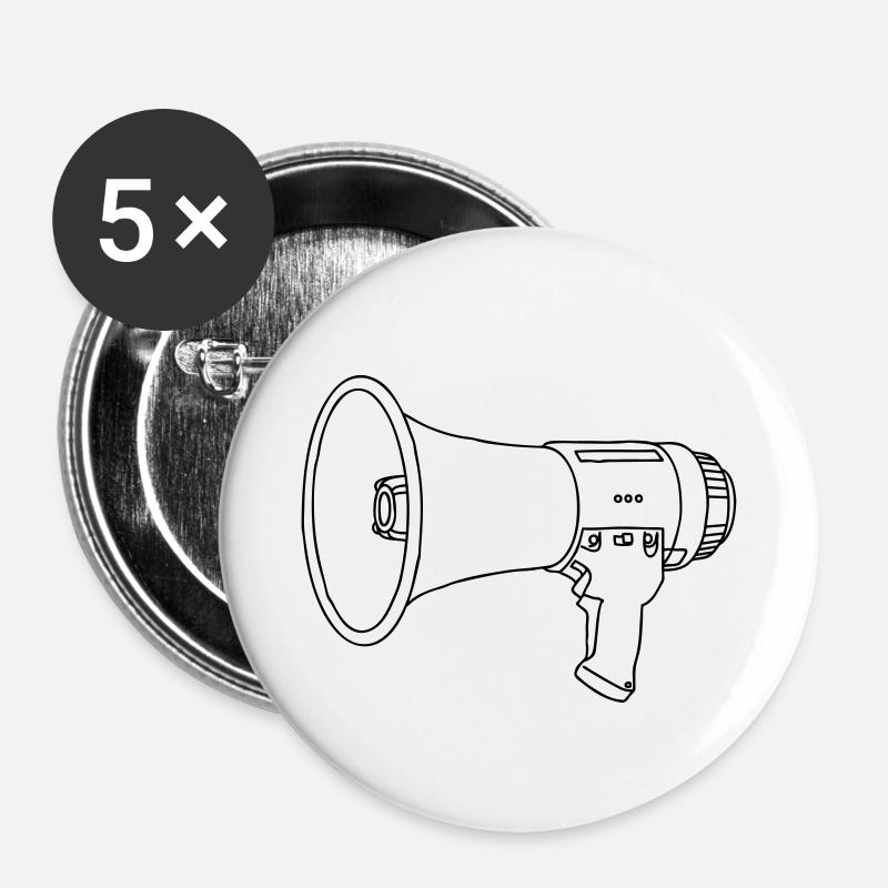 Mégaphone - Lot de 5 petits badges (25 mm) - blanc
