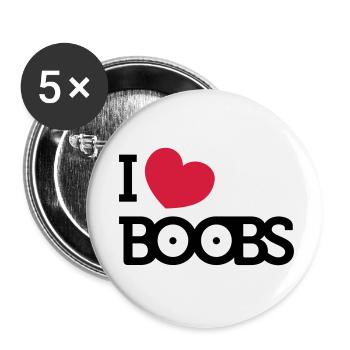 I love boobs - Buttons small 1''/25 mm (5-pack) - white - Front