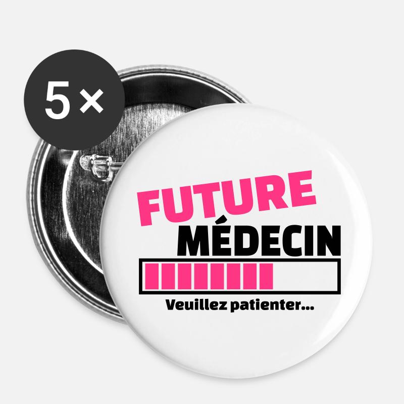 future médecin - Lot de 5 petits badges (25 mm) - blanc