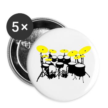 grand kit de batterie - Lot de 5 petits badges (25 mm) - blanc - Devant