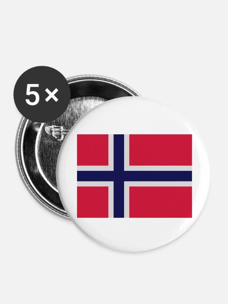 Nationalflagge von Norwegen - Buttons klein 25 mm (5er Pack) - Weiß