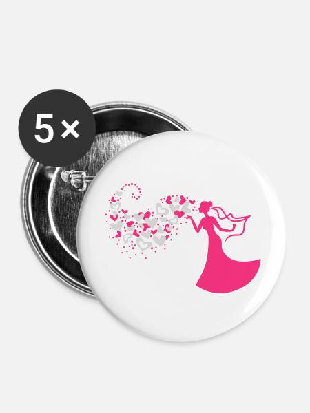 Braut mit Herzwolke - Buttons klein 25 mm (5er Pack) - Weiß