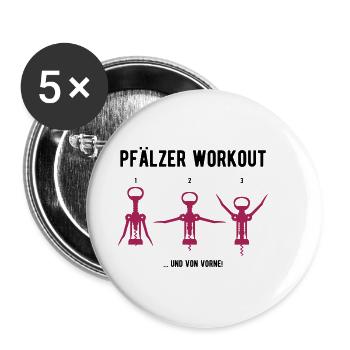 Pfälzer Workout / Workout-Shirt / Weekend / Wein - Buttons klein 25 mm (5er Pack) - Weiß - Vorne