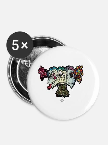 Affe Weisheit - Buttons klein 25 mm (5er Pack) - Weiß