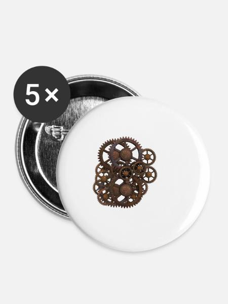 Zahnräder - Buttons klein 25 mm (5er Pack) - Weiß
