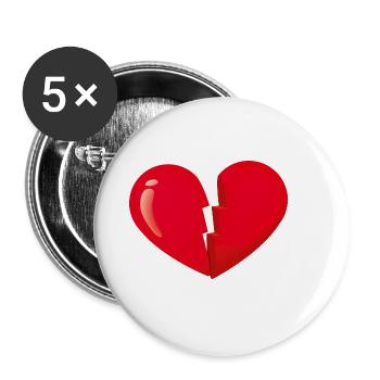 broken heart gebrochenes Herz - Buttons klein 25 mm (5er Pack) - Weiß - Vorne