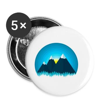 Montagnes de neige dans la forêt au coucher du soleil - Lot de 5 petits badges (25 mm) - blanc - Devant