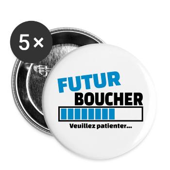 futur boucher - Lot de 5 petits badges (25 mm) - blanc - Devant