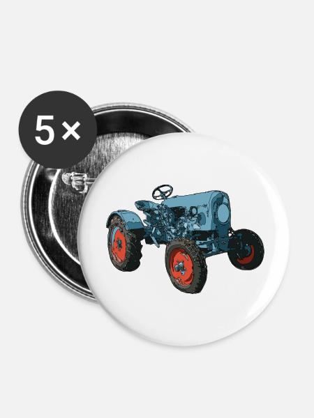 Trecker, Traktor, Schlepper - Buttons klein 25 mm (5er Pack) - Weiß