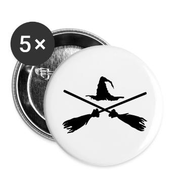 Cross with broom - Buttons small 1''/25 mm (5-pack) - white - Front