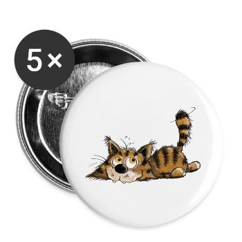 Freche Kleine Black Tabby Katze - Buttons klein 25 mm (5er Pack) - Weiß - Vorne