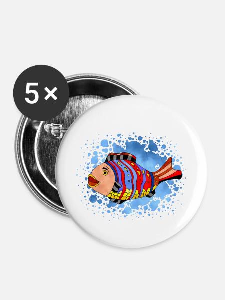 Fisch - Buttons klein 25 mm (5er Pack) - Weiß