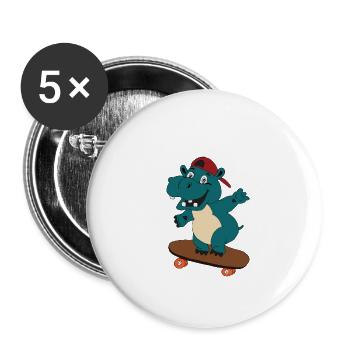 Kids skating Hippo - Buttons small 1''/25 mm (5-pack) - white - Front