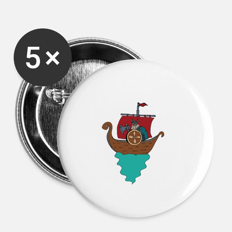 Bateau vikings vikings - Lot de 5 petits badges (25 mm) - blanc
