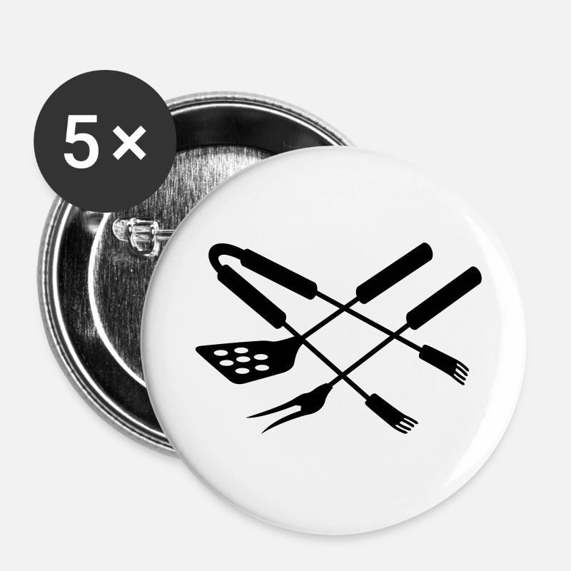 Barbecue - Lot de 5 petits badges (25 mm) - blanc