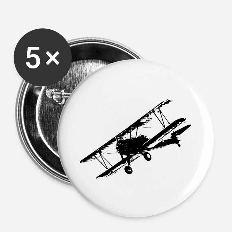 Plane biplane aviator nostalgia - Buttons small 1''/25 mm (5-pack) - white