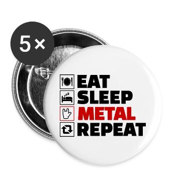 Eat Sleep Metal Repeat - Lot de 5 petits badges (25 mm) - blanc - Devant