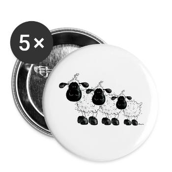 Drei Schäfchen - Schaf - Schafe- Sheep - Buttons klein 25 mm (5er Pack) - Weiß - Vorne