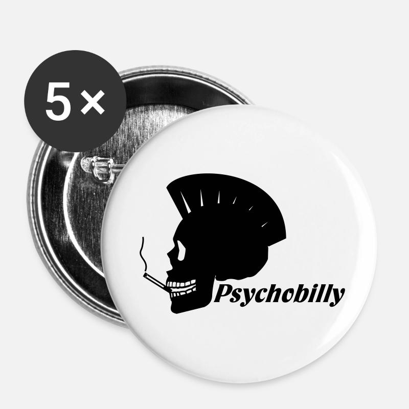 PSYCHOBILLY,ROCK,GUITAR,FLATTOP,FLAT,GUITAR,MUSIC - Buttons small 1''/25 mm (5-pack) - white