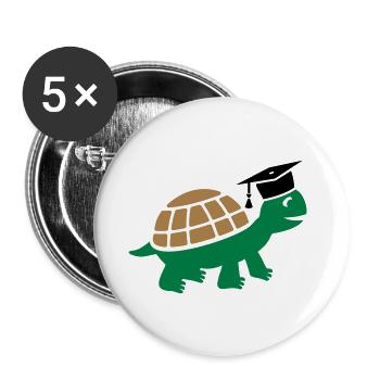 Tortue avec chapeau de doctorat Études de thèse - Lot de 5 petits badges (25 mm) - blanc - Devant